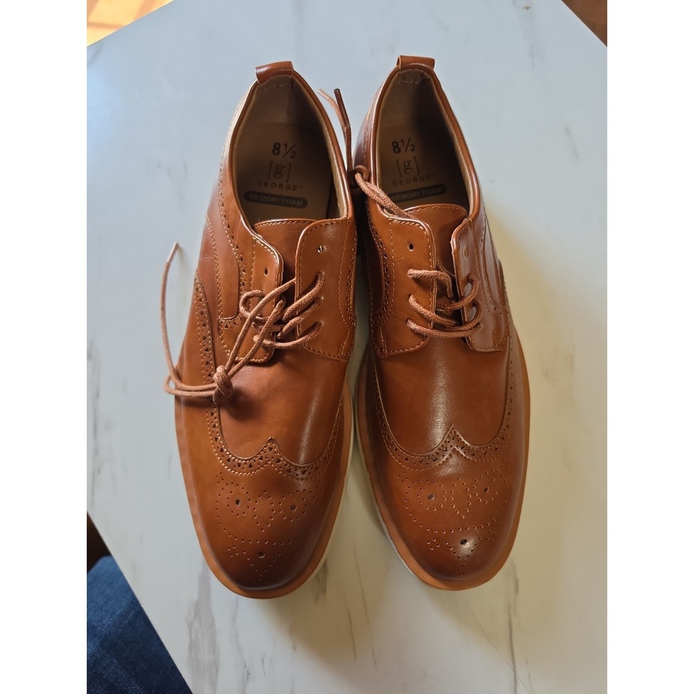 8.5 Mens George Jonaah Wingtip Oxford Dress Shoes Memory Insole True To Size - Picture 6 of 7